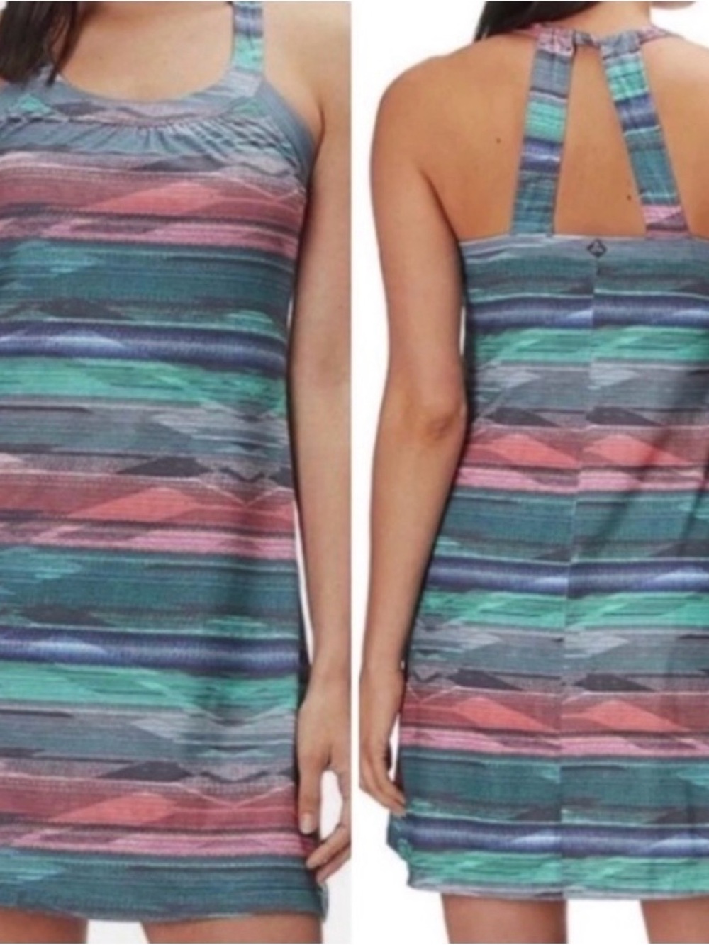 prAna Striped Athletic Dress Built In Shelf Bra Racerback Size Large